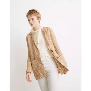 MADEWELL Linen Dorset Boyfriend Blazer Gingham Check Nordstrom XS NWOT $158